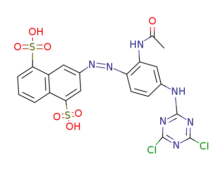 Molecular Structure of 62331-61-7 (1,5-Naphthalenedisulfonic acid,
3-[[2-(acetylamino)-4-[(4,6-dichloro-1,3,5-triazin-2-yl)amino]phenyl]azo]-)