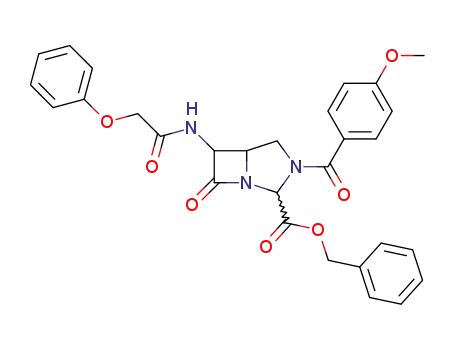 Molecular Structure of 62732-87-0 (1,3-Diazabicyclo[3.2.0]heptane-2-carboxylic acid,
3-(4-methoxybenzoyl)-7-oxo-6-[(phenoxyacetyl)amino]-, phenylmethyl
ester)