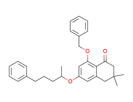 Molecular Structure of 71589-81-6 (1(2H)-Naphthalenone,
3,4-dihydro-3,3-dimethyl-6-(1-methyl-4-phenylbutoxy)-8-(phenylmethoxy
)-)