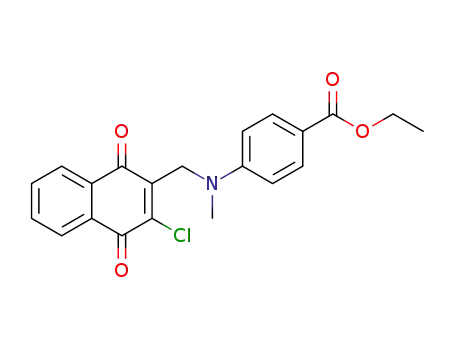 Molecular Structure of 57558-92-6 (Benzoic acid,
4-[[(3-chloro-1,4-dihydro-1,4-dioxo-2-naphthalenyl)methyl]methylamino]-
, ethyl ester)