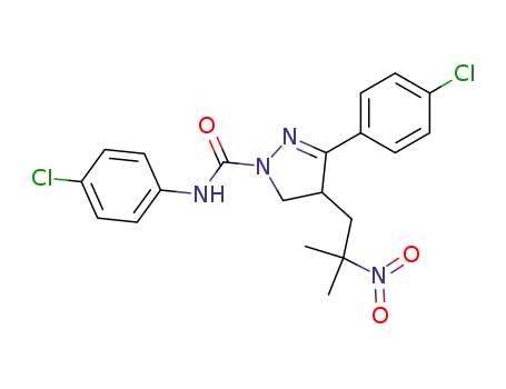 Molecular Structure of 64411-84-3 (1H-Pyrazole-1-carboxamide,
N,3-bis(4-chlorophenyl)-4,5-dihydro-4-(2-methyl-2-nitropropyl)-)