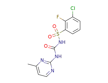 Molecular Structure of 64902-05-2 (Benzenesulfonamide,
3-chloro-2-fluoro-N-[[(4-methyl-2-pyrimidinyl)amino]carbonyl]-)