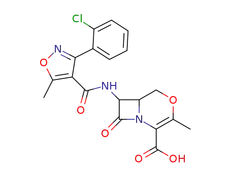Molecular Structure of 62283-23-2 (4-Oxa-1-azabicyclo[4.2.0]oct-2-ene-2-carboxylic acid,
7-[[[3-(2-chlorophenyl)-5-methyl-4-isoxazolyl]carbonyl]amino]-3-methyl-8
-oxo-, trans-)