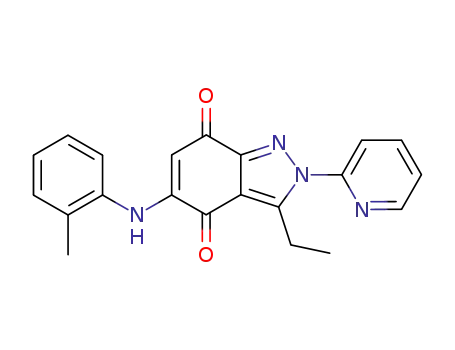 Molecular Structure of 62370-33-6 (2H-Indazole-4,7-dione,
3-ethyl-5-[(2-methylphenyl)amino]-2-(2-pyridinyl)-)