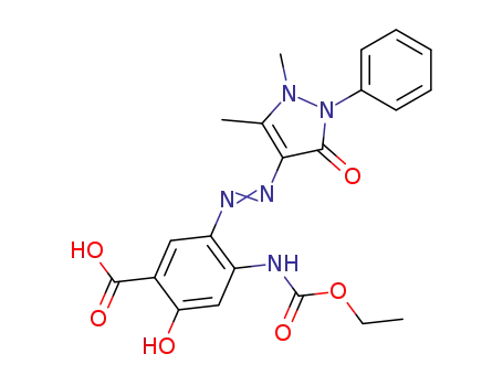 Molecular Structure of 30957-64-3 (Benzoic acid,
5-[(2,3-dihydro-1,5-dimethyl-3-oxo-2-phenyl-1H-pyrazol-4-yl)azo]-4-[(eth
oxycarbonyl)amino]-2-hydroxy-)