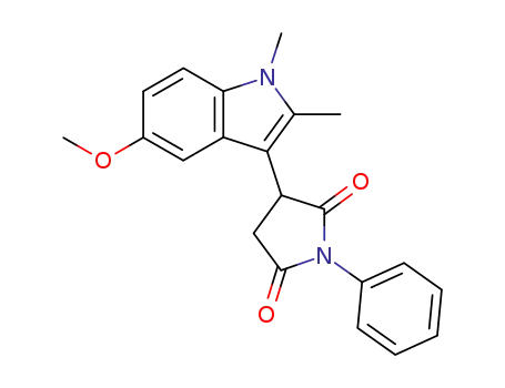 Molecular Structure of 61123-28-2 (2,5-Pyrrolidinedione,
3-(5-methoxy-1,2-dimethyl-1H-indol-3-yl)-1-phenyl-)