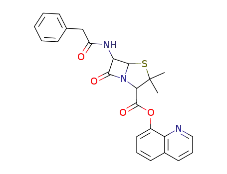 Molecular Structure of 34792-58-0 (4-Thia-1-azabicyclo[3.2.0]heptane-2-carboxylic acid,
3,3-dimethyl-7-oxo-6-[(phenylacetyl)amino]- (2S,5R,6R)-, 8-quinolinyl
ester)