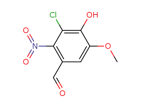 Molecular Structure of 63055-11-8 (Benzaldehyde, 3-chloro-4-hydroxy-5-methoxy-2-nitro-)