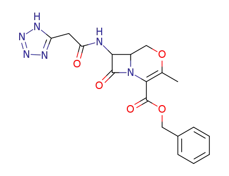 Molecular Structure of 62283-19-6 (4-Oxa-1-azabicyclo[4.2.0]oct-2-ene-2-carboxylic acid,
3-methyl-8-oxo-7-[(1H-tetrazol-5-ylacetyl)amino]-, phenylmethyl ester,
trans-)