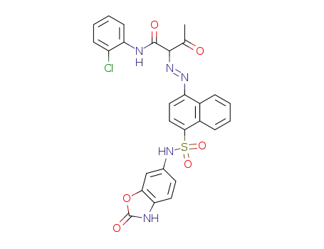 Molecular Structure of 62077-67-2 (Butanamide,
N-(2-chlorophenyl)-2-[[4-[[(2,3-dihydro-2-oxo-6-benzoxazolyl)amino]sulf
onyl]-1-naphthalenyl]azo]-3-oxo-)