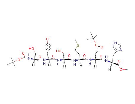 Molecular Structure of 62129-47-9 (L-Histidine,
N-[N-[N-[N-[N-[N-[(1,1-dimethylethoxy)carbonyl]-L-seryl]-L-tyrosyl]-L-seryl
]-L-methionyl]-L-a-glutamyl]-, 5-(1,1-dimethylethyl) 1-methyl ester)