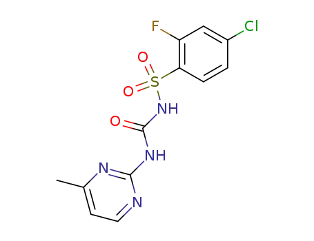 Molecular Structure of 64902-07-4 (Benzenesulfonamide,
4-chloro-2-fluoro-N-[[(4-methyl-2-pyrimidinyl)amino]carbonyl]-)