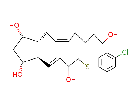 Molecular Structure of 61409-60-7 (1,3-Cyclopentanediol,
4-[4-[(4-chlorophenyl)thio]-3-hydroxy-1-butenyl]-5-(7-hydroxy-2-heptenyl)
-)