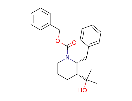 Molecular Structure of 54528-95-9 (1-Piperidinecarboxylic acid,
3-(1-hydroxy-1-methylethyl)-2-(phenylmethyl)-, phenylmethyl ester)