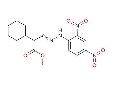 Molecular Structure of 62142-14-7 (Cyclohexaneacetic acid, a-[[(2,4-dinitrophenyl)hydrazono]methyl]-,
methyl ester)