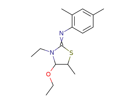 Molecular Structure of 67514-61-8 (Benzenamine,
N-(4-ethoxy-3-ethyl-5-methyl-2-thiazolidinylidene)-2,4-dimethyl-)