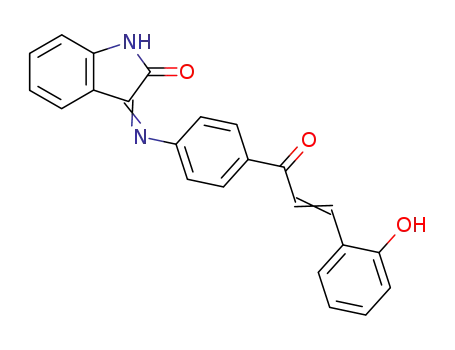 Molecular Structure of 73129-67-6 (2H-Indol-2-one,
1,3-dihydro-3-[[4-[3-(2-hydroxyphenyl)-1-oxo-2-propenyl]phenyl]imino]-)