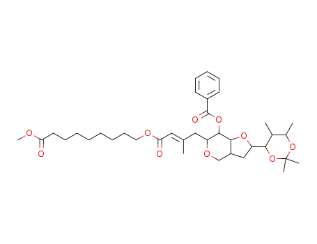 Molecular Structure of 62916-78-3 (Nonanoic acid,
9-[[4-[7-(benzoyloxy)hexahydro-2-(2,2,5,6-tetramethyl-1,3-dioxan-4-yl)-4
H-furo[3,2-c]pyran-6-yl]-3-methyl-1-oxo-2-butenyl]oxy]-, methyl ester)