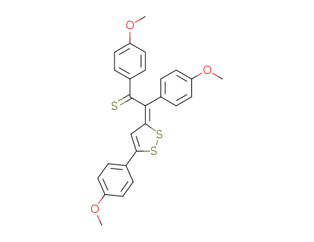 Molecular Structure of 63842-77-3 (Ethanethione,
bis(4-methoxyphenyl)[5-(4-methoxyphenyl)-3H-1,2-dithiol-3-ylidene]-,
(E)-)
