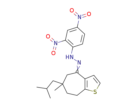 Molecular Structure of 61870-96-0 (4H-Cyclohepta[b]thiophen-4-one,
5,6,7,8-tetrahydro-6-methyl-6-(2-methylpropyl)-,
(2,4-dinitrophenyl)hydrazone)