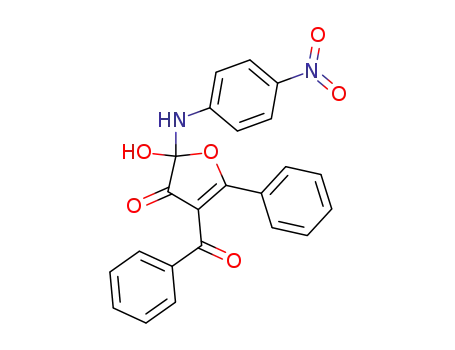 Molecular Structure of 61959-62-4 (3(2H)-Furanone,
4-benzoyl-2-hydroxy-2-[(4-nitrophenyl)amino]-5-phenyl-)