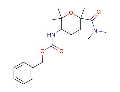 Molecular Structure of 61589-35-3 (Carbamic acid,
[6-[(dimethylamino)carbonyl]tetrahydro-2,2,6-trimethyl-2H-pyran-3-yl]-,
phenylmethyl ester)