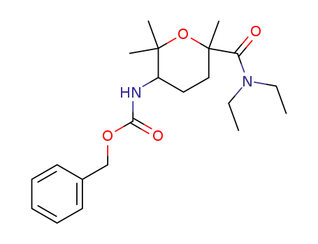 Molecular Structure of 61589-36-4 (Carbamic acid,
[6-[(diethylamino)carbonyl]tetrahydro-2,2,6-trimethyl-2H-pyran-3-yl]-,
phenylmethyl ester)