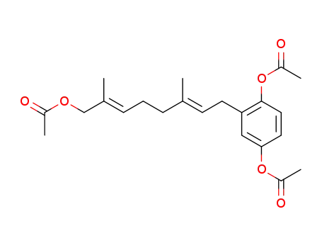 Molecular Structure of 63025-75-2 (1,4-Benzenediol, 2-[8-(acetyloxy)-3,7-dimethyl-2,6-octadienyl]-,
diacetate, (E,E)-)