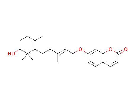 Molecular Structure of 115361-83-6 (2H-1-Benzopyran-2-one,7-[[(2E)-5-(5-hydroxy-2,6,6-trimethyl-1-cyclohexen-1-yl)-3-methyl-2-penten-1-yl]oxy]-,(+)-)