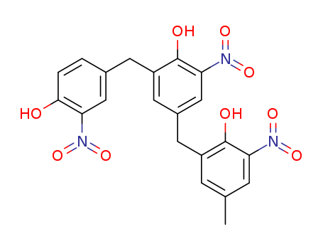 Molecular Structure of 59919-98-1 (Phenol,
4-[(2-hydroxy-5-methyl-3-nitrophenyl)methyl]-2-[(4-hydroxy-3-nitrophenyl)
methyl]-6-nitro-)