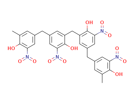 Molecular Structure of 59920-11-5 (Phenol,
2,2'-methylenebis[4-[(4-hydroxy-3-methyl-5-nitrophenyl)methyl]-6-nitro-)