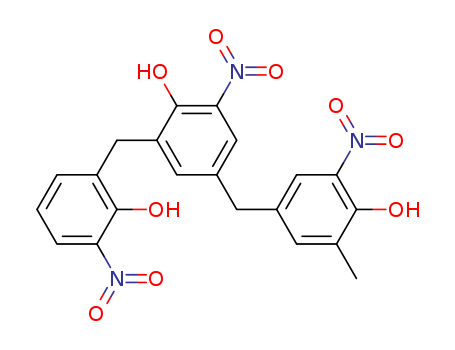 Molecular Structure of 59919-90-3 (Phenol,
4-[(4-hydroxy-3-methyl-5-nitrophenyl)methyl]-2-[(2-hydroxy-3-nitrophenyl)
methyl]-6-nitro-)