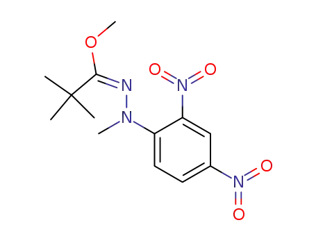 Molecular Structure of 64818-21-9 (Propanehydrazonic acid, N-(2,4-dinitrophenyl)-N,2,2-trimethyl-, methyl
ester, (E)-)