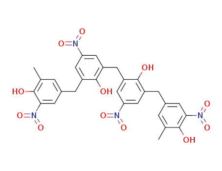 Molecular Structure of 59920-14-8 (Phenol,
2,2'-methylenebis[6-[(4-hydroxy-3-methyl-5-nitrophenyl)methyl]-4-nitro-)