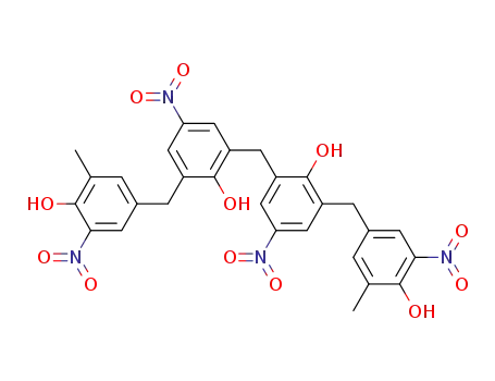 Molecular Structure of 59920-14-8 (Phenol,
2,2'-methylenebis[6-[(4-hydroxy-3-methyl-5-nitrophenyl)methyl]-4-nitro-)