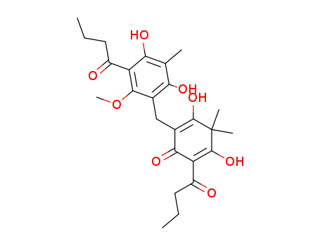 Molecular Structure of 61921-18-4 (2,5-Cyclohexadien-1-one,2-[[2,4-dihydroxy- 6-methoxy-3-methyl-5-(1-oxobutyl)phenyl]- methyl]-3,5-dihydroxy-4,4-dimethyl-6-(1- oxobutyl)- )