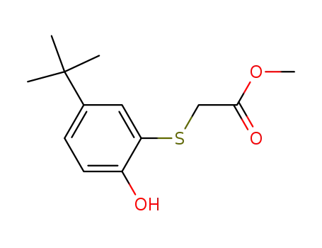 Molecular Structure of 75631-49-1 (Acetic acid, [[5-(1,1-dimethylethyl)-2-hydroxyphenyl]thio]-, methyl ester)