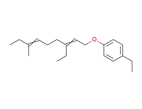 Molecular Structure of 62823-17-0 (Benzene, 1-ethyl-4-[(3-ethyl-7-methyl-2,6-nonadienyl)oxy]-)