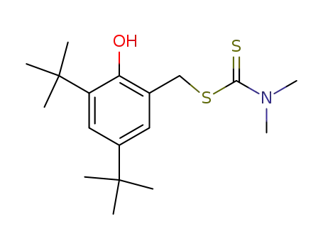 Molecular Structure of 61998-78-5 (Carbamodithioic acid, dimethyl-,
[3,5-bis(1,1-dimethylethyl)-2-hydroxyphenyl]methyl ester)
