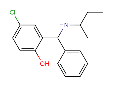 Molecular Structure of 61785-49-7 (Phenol, 4-chloro-2-[[(1-methylpropyl)amino]phenylmethyl]-)