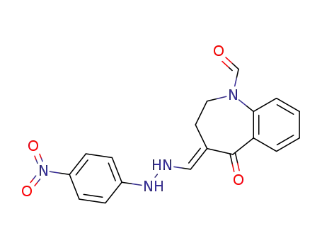 Molecular Structure of 68595-10-8 (1H-1-Benzazepine-1-carboxaldehyde,
2,3,4,5-tetrahydro-4-[[2-(4-nitrophenyl)hydrazino]methylene]-5-oxo-)