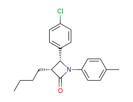 Molecular Structure of 62500-44-1 (2-Azetidinone, 3-butyl-4-(4-chlorophenyl)-1-(4-methylphenyl)-, cis-)