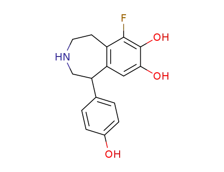 Molecular Structure of 105016-30-6 (1H-3-Benzazepine-7,8-diol,6-fluoro-2,3,4,5-tetrahydro-1-(4-hydroxyphenyl)-)