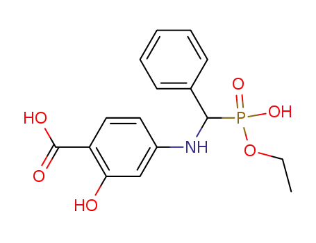 Molecular Structure of 61676-84-4 (Benzoic acid,
4-[[(ethoxyhydroxyphosphinyl)phenylmethyl]amino]-2-hydroxy-)