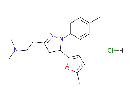 Molecular Structure of 102129-26-0 (1H-Pyrazole-3-ethanamine,4,5-dihydro-N,N-dimethyl-5-(5-methyl-2-furanyl)-1-(4-methylphenyl)-,hydrochloride (1:1))