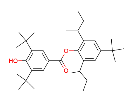 Molecular Structure of 38487-77-3 (Benzoic acid, 3,5-bis(1,1-dimethylethyl)-4-hydroxy-,
4-(1,1-dimethylethyl)-2,6-bis(1-methylpropyl)phenyl ester)