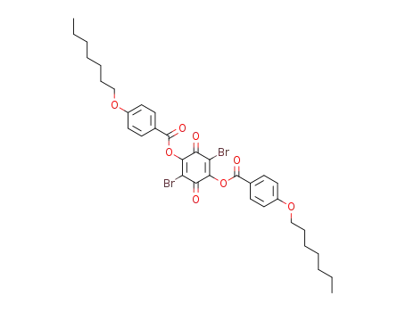 Molecular Structure of 62283-78-7 (Benzoic acid, 4-(heptyloxy)-,
2,5-dibromo-3,6-dioxo-1,4-cyclohexadiene-1,4-diyl ester)