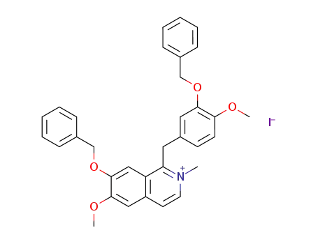 Molecular Structure of 35320-08-2 (Isoquinolinium,6-methoxy-1-[[4-methoxy-3-(phenylmethoxy)phenyl]methyl]-2-methyl-7-(phenylmethoxy)-, iodide)