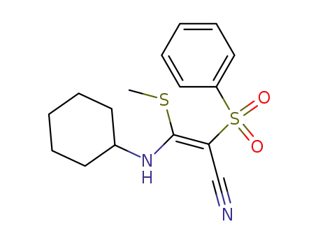 Molecular Structure of 64824-73-3 (2-Propenenitrile, 3-(cyclohexylamino)-3-(methylthio)-2-(phenylsulfonyl)-)