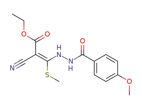 Molecular Structure of 59918-12-6 (Benzoic acid, 4-methoxy-,
2-[2-cyano-3-ethoxy-1-(methylthio)-3-oxo-1-propenyl]hydrazide)